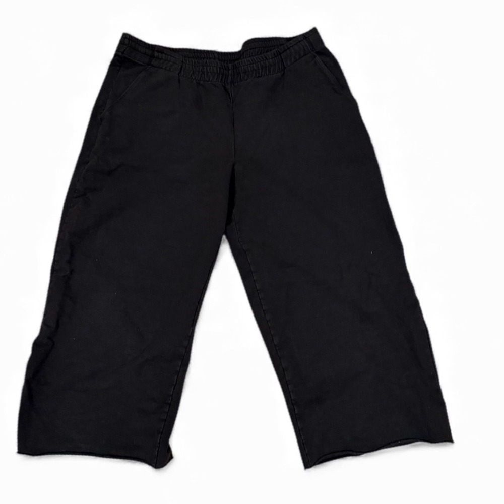 Brooklinen Sweatpants Womens Sz XXL Black Baltic Wide Leg Crop‎ Cozy Fleece Warm